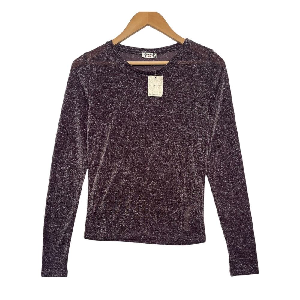 New Intimately Free People Top Womens Small Purple Metallic Sheer Casual Sexy